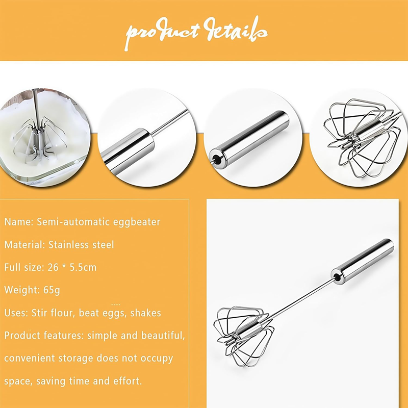 Digead Hand Push Stainless Steel Rotary Whisk – 12in Egg and Milk Mixer
