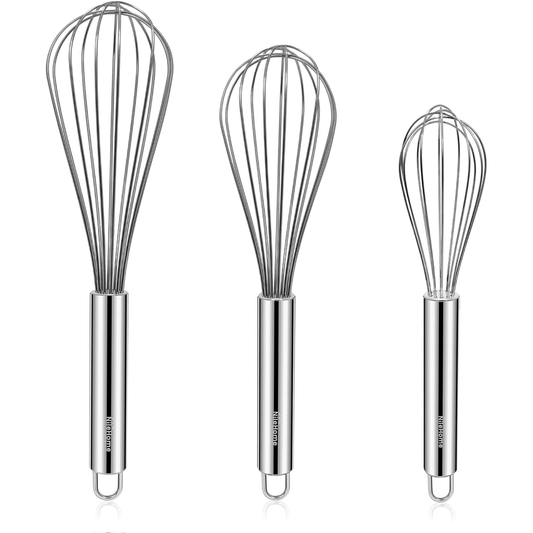 NileHome Stainless Steel Whisk Set of 3 – 8", 10", 12" Balloon Whisks