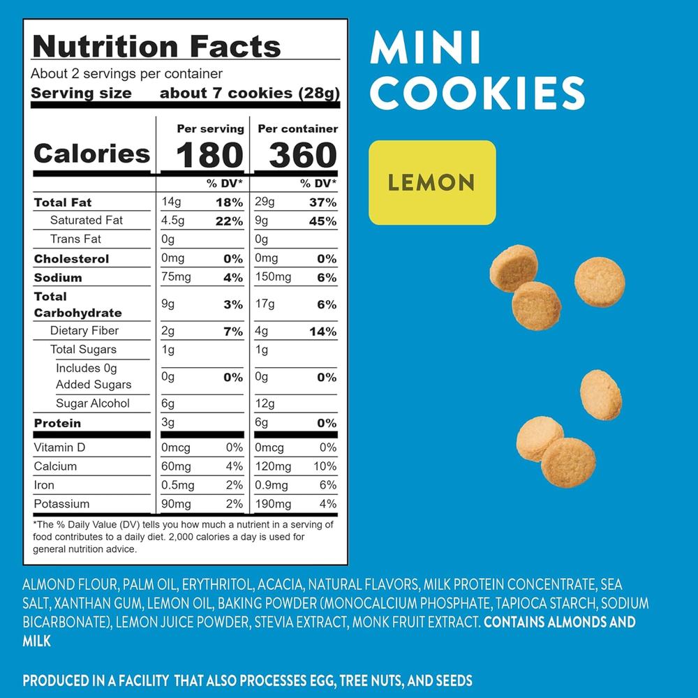 Highkey Lemon Mini Cookies - Low Sugar Snacks, Keto Friendly, Low Carb, Gluten Free, 6G Protein - Almond Flour Shortbread Sweet Treats with No Added Sugar - 2.0 Ounce (Pack of 3)