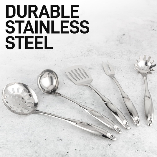 Zulay Kitchen 5-Piece Stainless Steel Cooking Utensil Set – Silver
