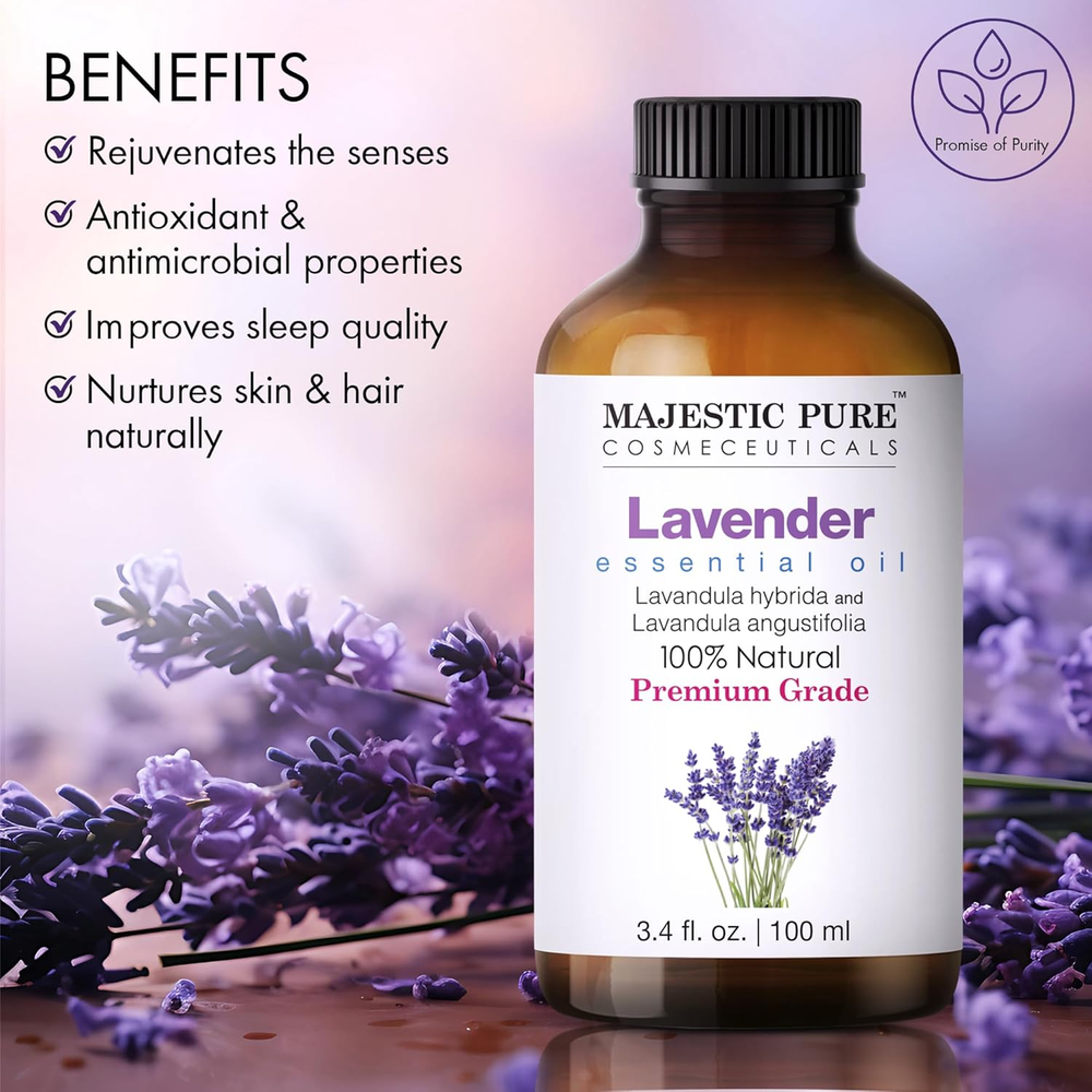 Majestic Pure Lavender Essential Oil with Glass Dropper | 4 Fl Oz