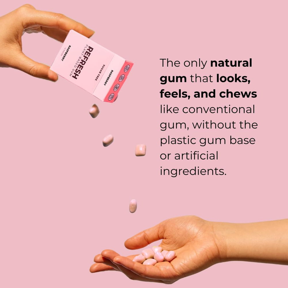 Refresh Gum, Natural, Xylitol, Sugar Free, Raspberry, 12 Pcs, 6 Pack