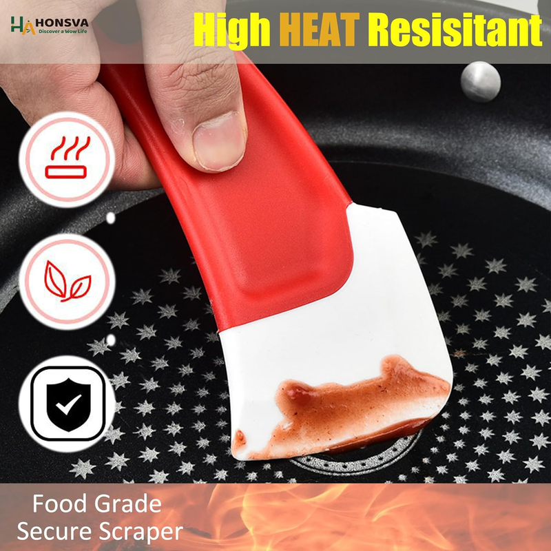 Honsva Silicone Dish Scraper Set – 3 Pack (Red, Green, Yellow)