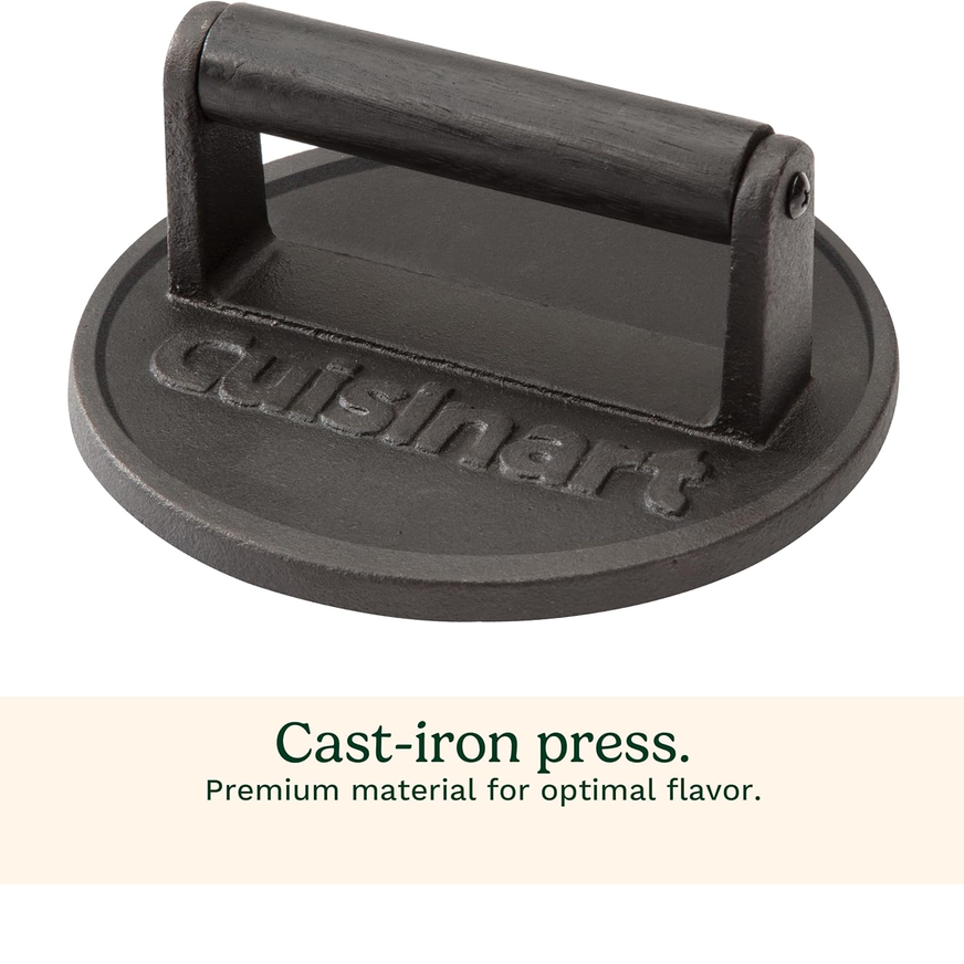 Cuisinart 6.5" Cast Iron Burger Press – Flat Grill & Griddle Tool