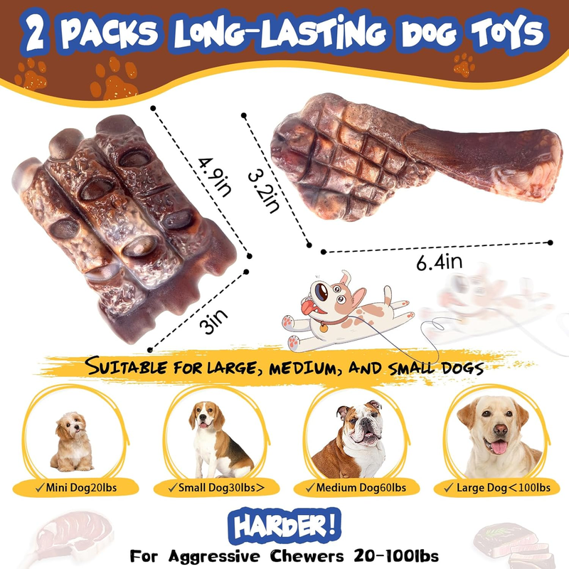 Dog Chew Toys for Aggressive Chewers – 2 Pack Tough Nylon Bones for Large Dogs