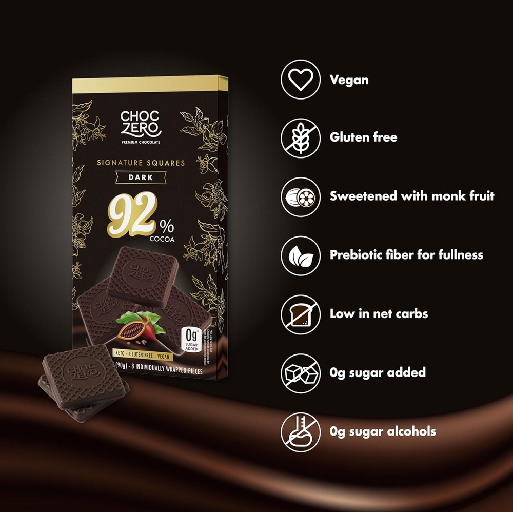 Choczero 92% Cocoa Ultimate Dark Chocolate, Sugar Free, Low Carb, All Natural, Keto Friendly, 3.2 Ounce (Pack of 4)