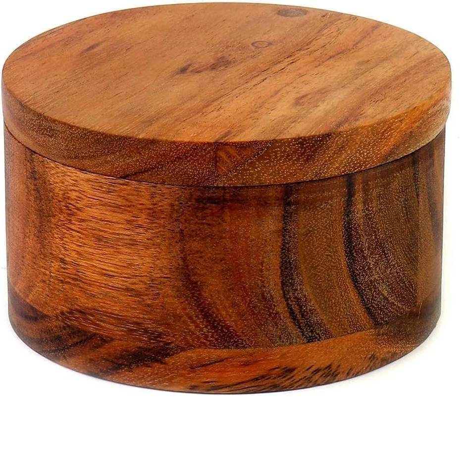 Kaizen Casa Acacia Wood Salt or Spice Box with Swivel Lid – 3.5" Diameter