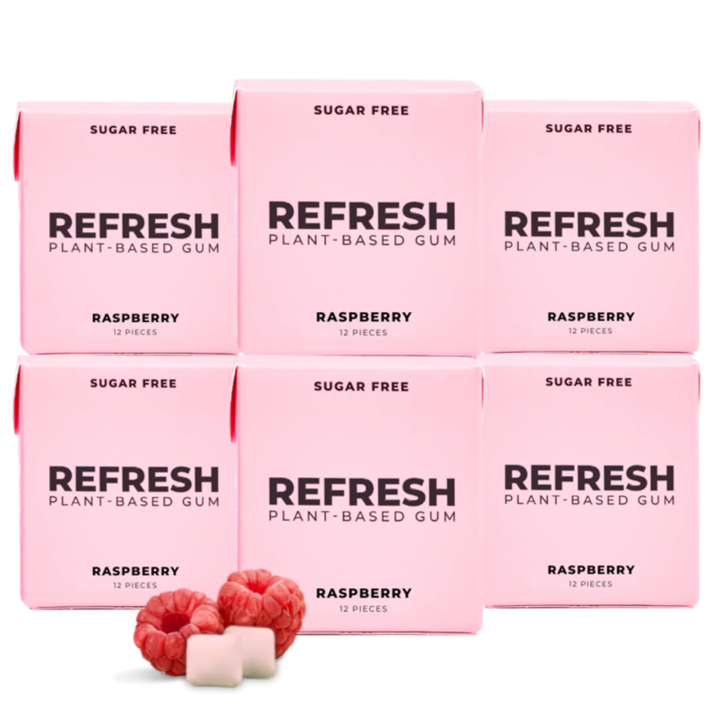 Refresh Gum, Natural, Xylitol, Sugar Free, Raspberry, 12 Pcs, 6 Pack