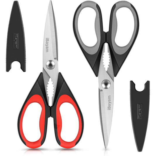 iBayam 2-Pack Kitchen Scissors – Heavy Duty Stainless Steel Shears with Sheath