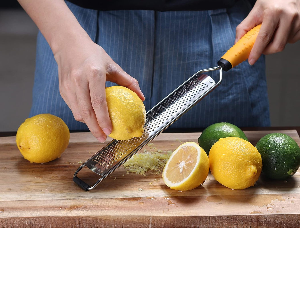 Deiss PRO Lemon Zester & Cheese Grater – Stainless Steel with Cover, Yellow