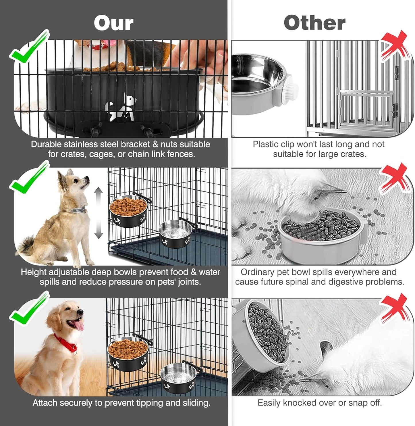 Dog Crate Bowls Hanging No Spill, Set of 2 Dog Crate Water Bowl