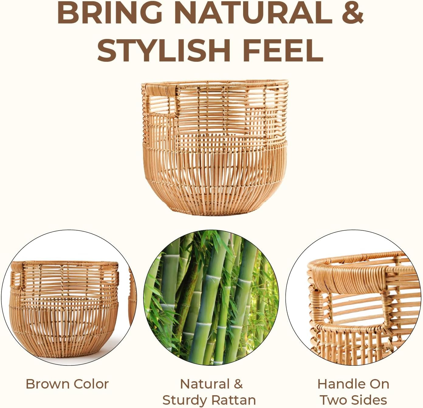 Set of 2 Large Woven Blanket Baskets with Handles