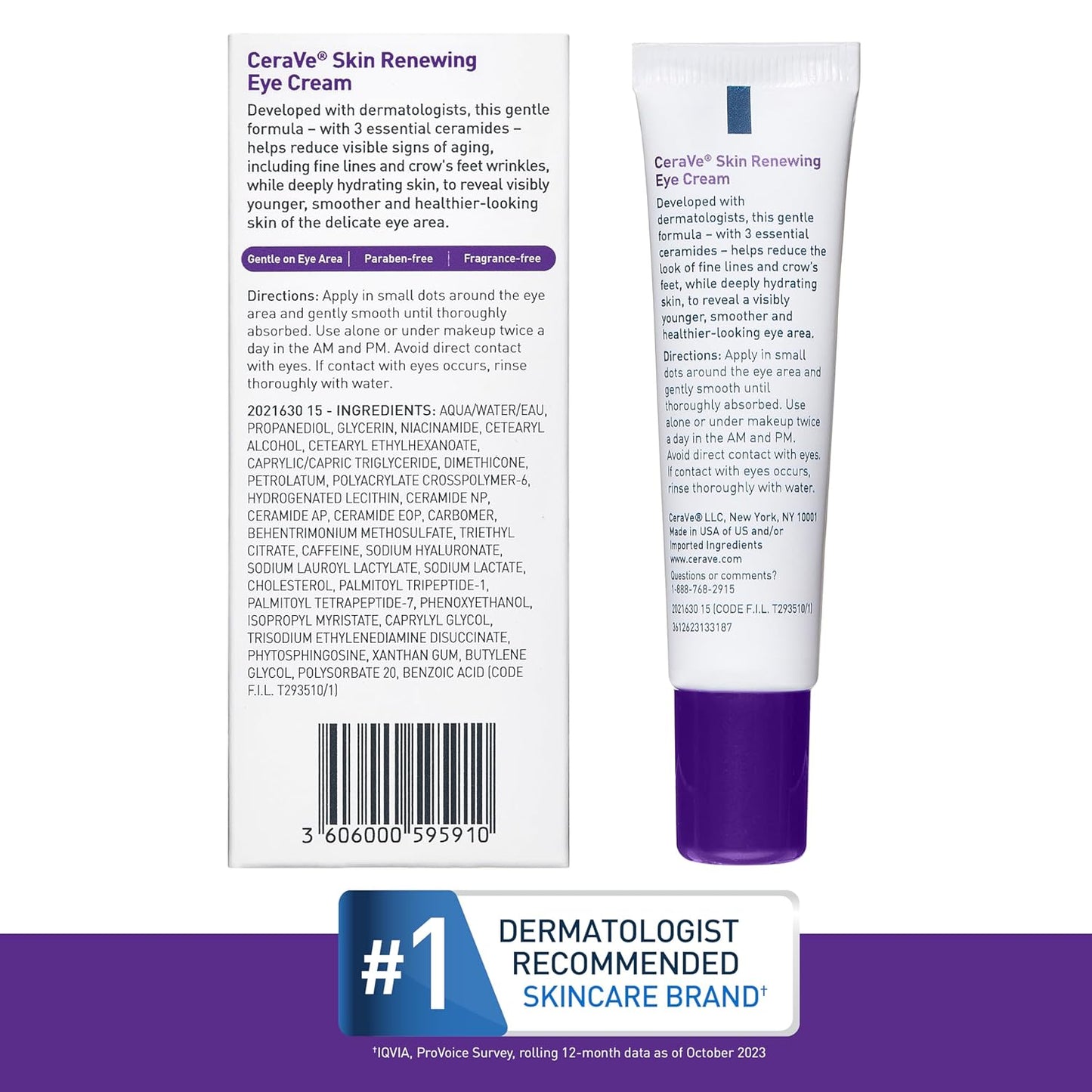 Cerave Skin Renewing Eye Cream for Wrinkles, under Eye Cream with Peptides + Caffeine + Niacinamide, for Wrinkles & Crows Feet, Paraben Free & Opthalmologist Tested