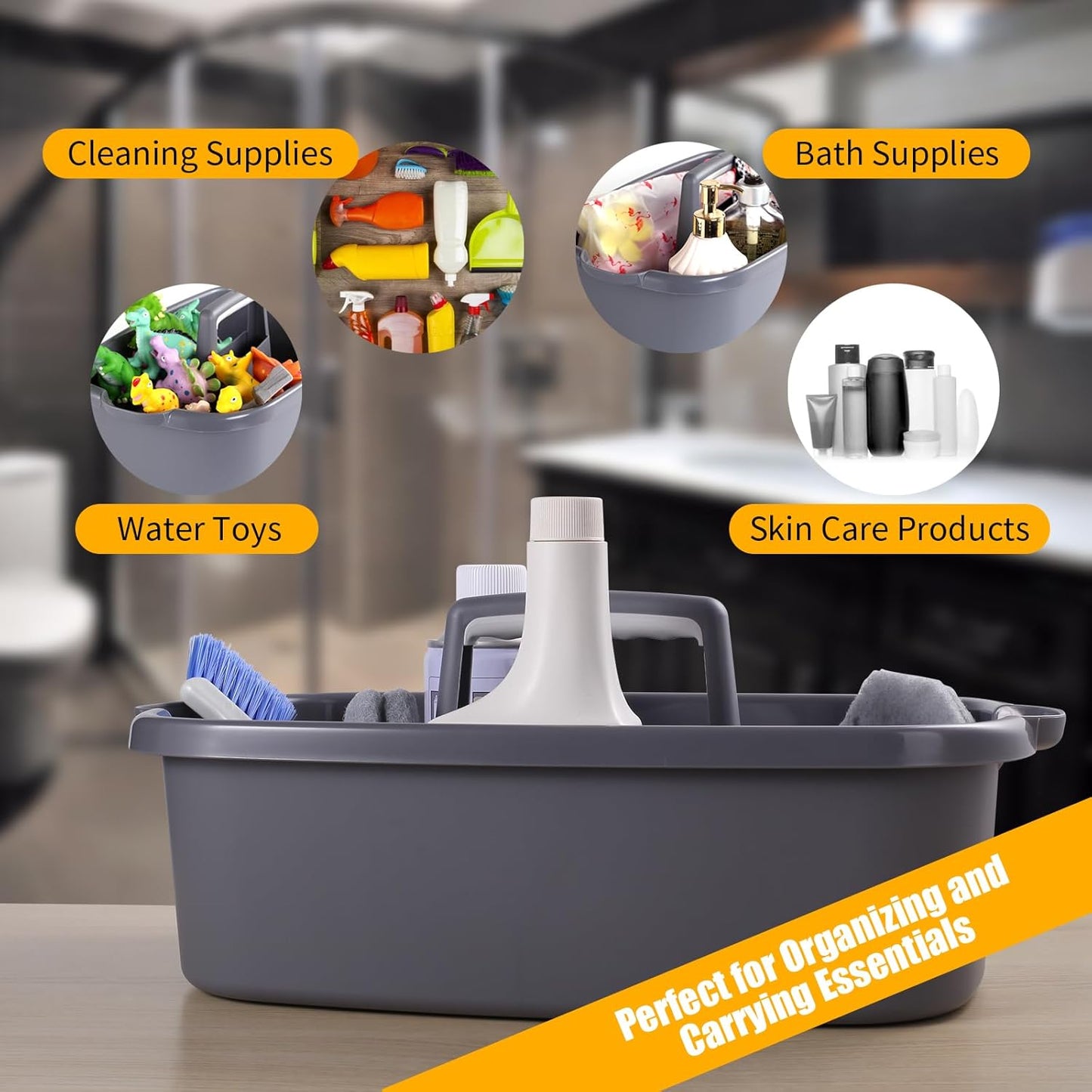 2-Pack Large Gray Cleaning Caddy for Cleaning Supplies with Handle