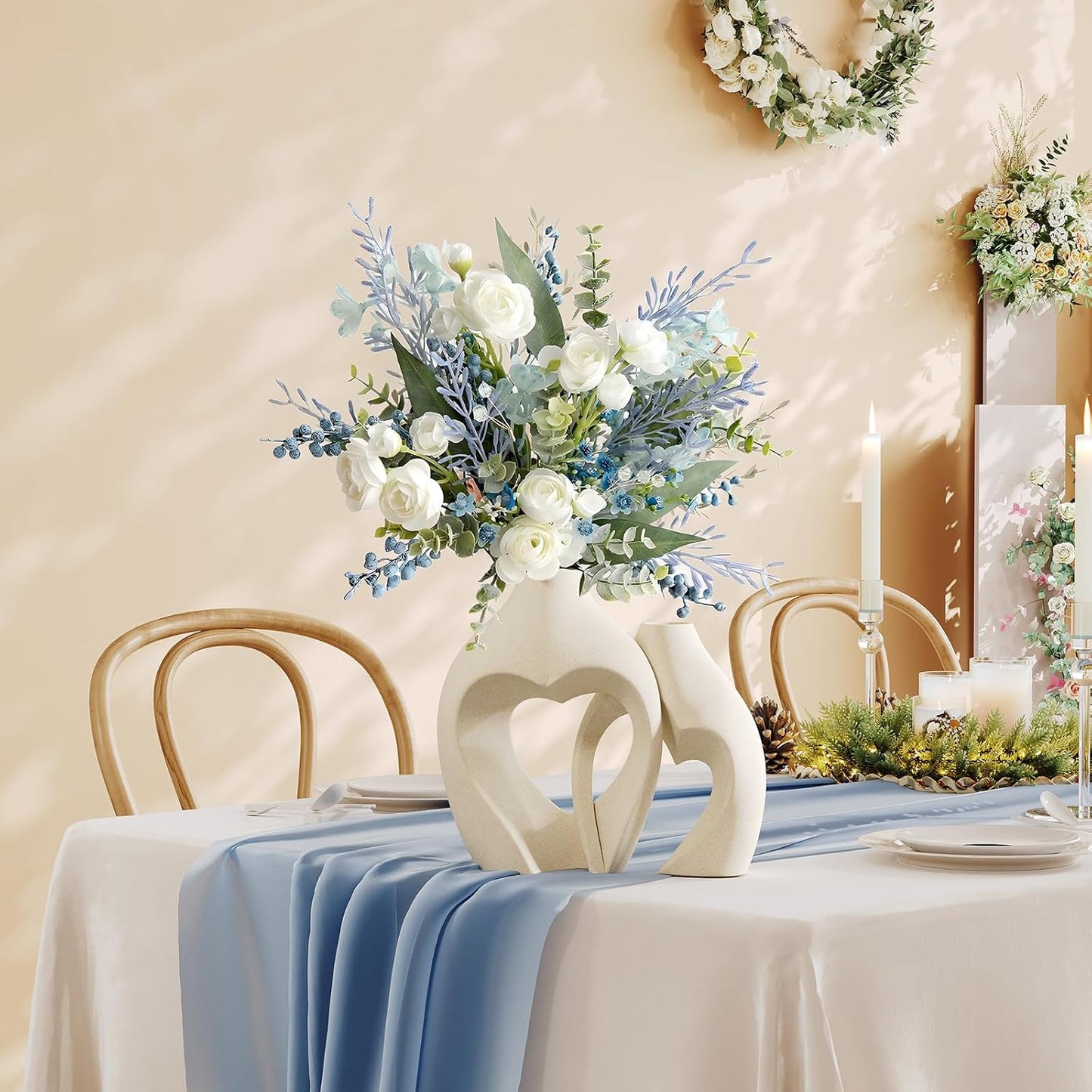 White Vases for Decor, Heart Shaped Ceramic Vase Set of 2