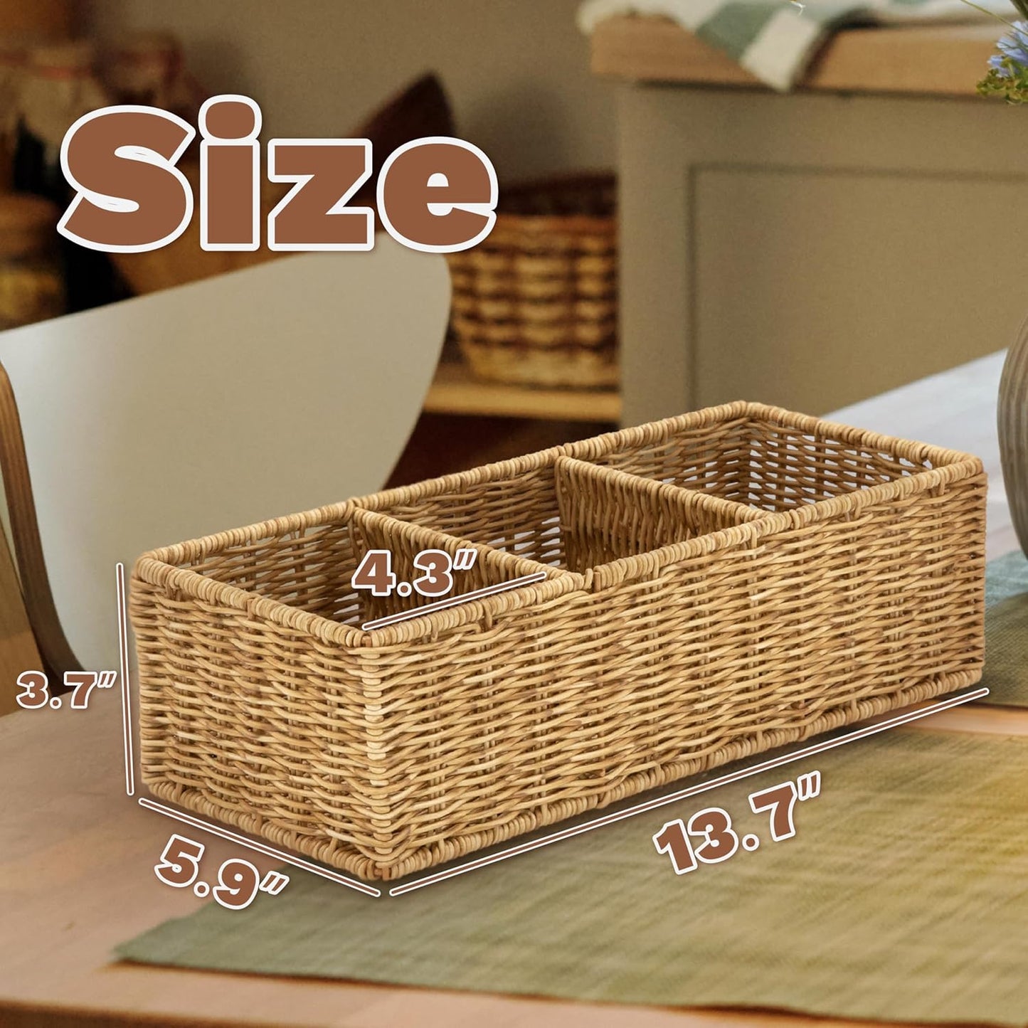 Myhomebody Wicker Basket with 3 Compartments