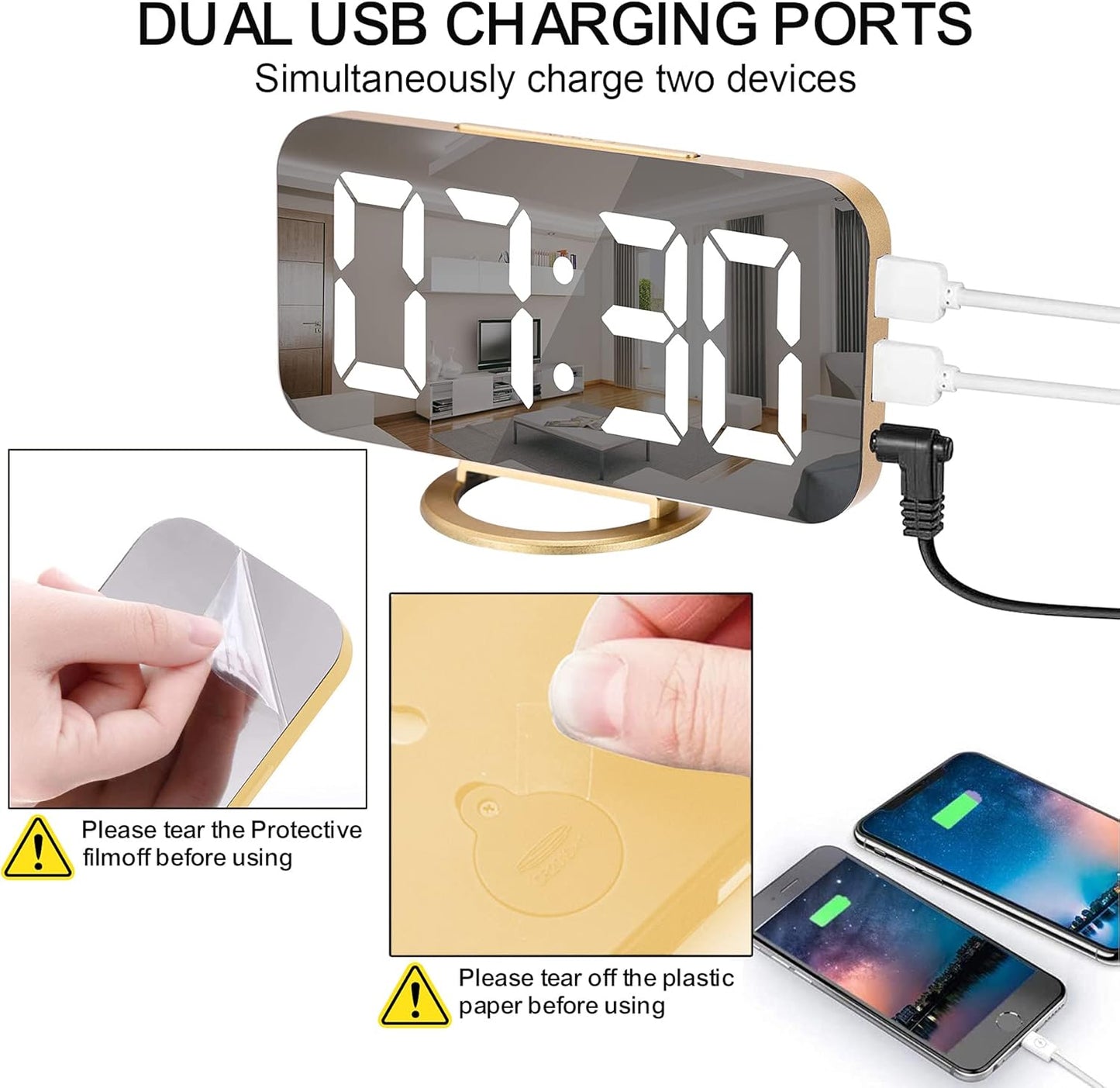 SZELAM Digital Alarm Clock,Led and Mirror Desk Clock Large Display