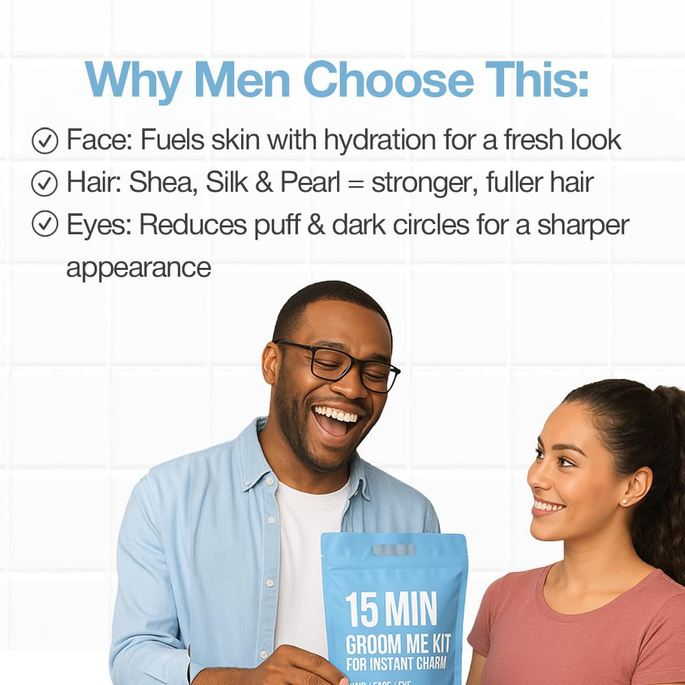 15 Min Groom Me Kit by Naisture – Korean at Home Spa Kit for Men with Hair Mask, Collagen Mask, Tea Tree Face Mask, Hyaluronic Acid Mask, and Eye Mask