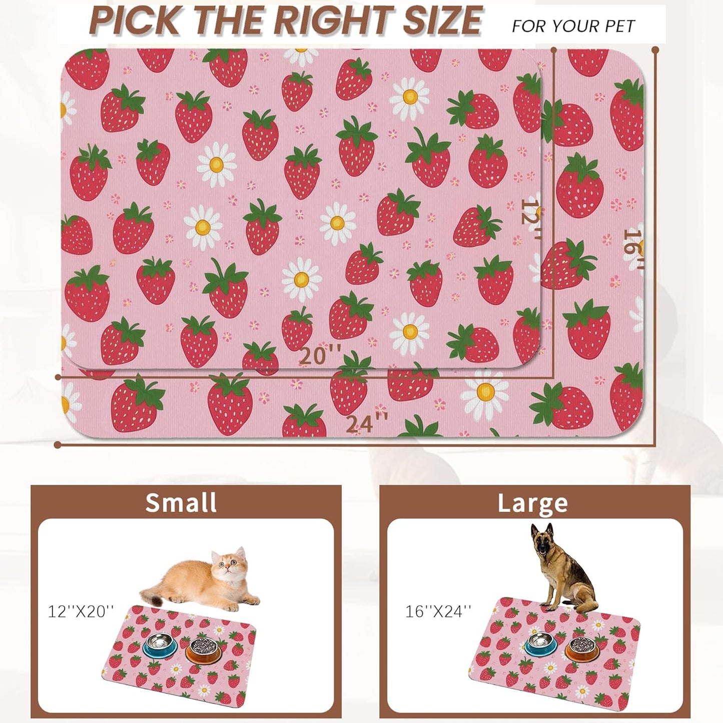 Cute Strawberry Flower Dog Cat Food Mat