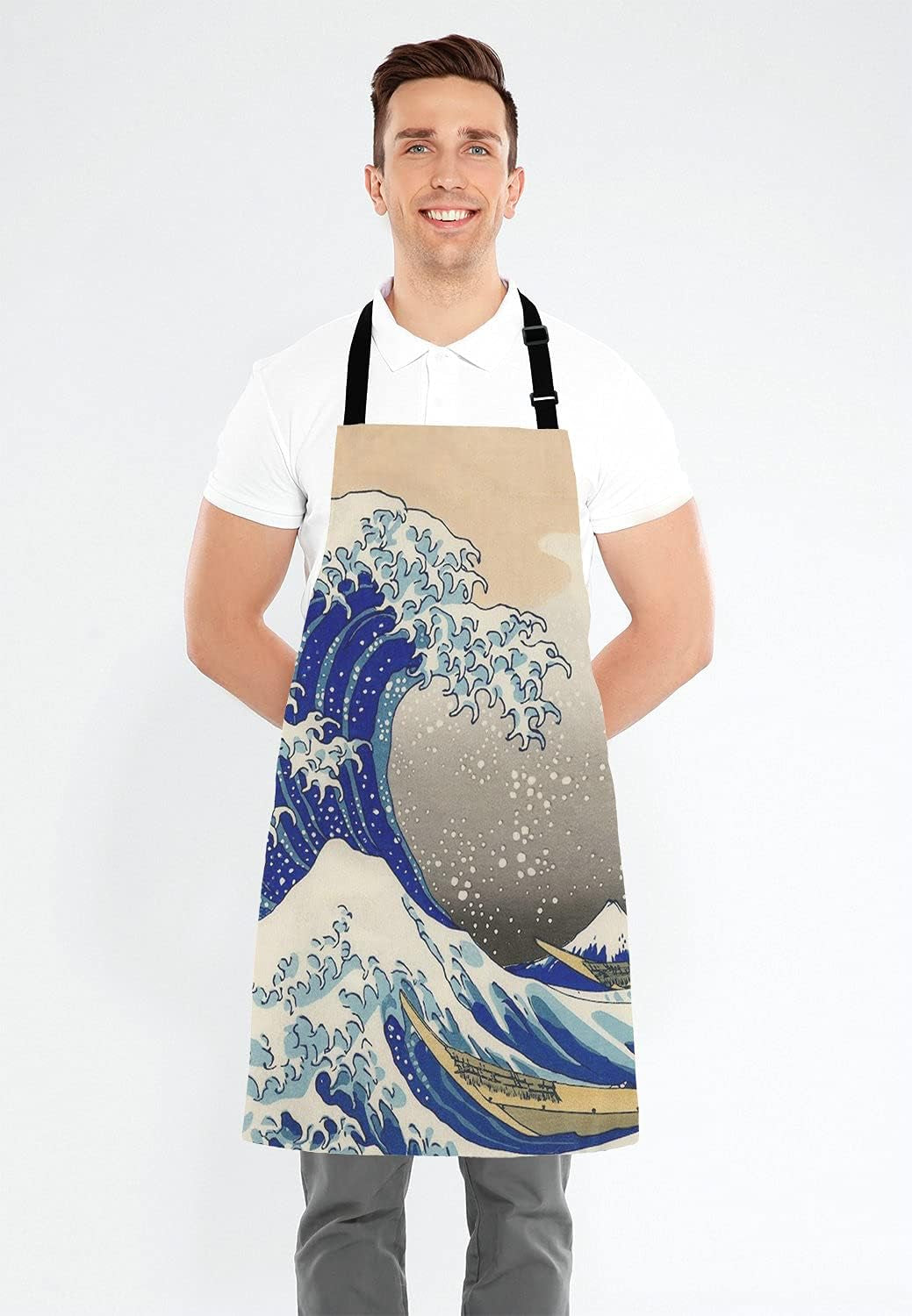 Hokusai The Great Wave Adjustable Bib Apron – Waterproof Polyester, One Size