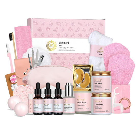 Christmas Gifts for Women, Spa Gifts 28Pcs Rose Facial Skin Care Set for Women, Face Cream, Bath Oil, Serum, Shower Accessories - Bath and Body & Facial Kit - Birthday, Valentine'S, Bridal Shower