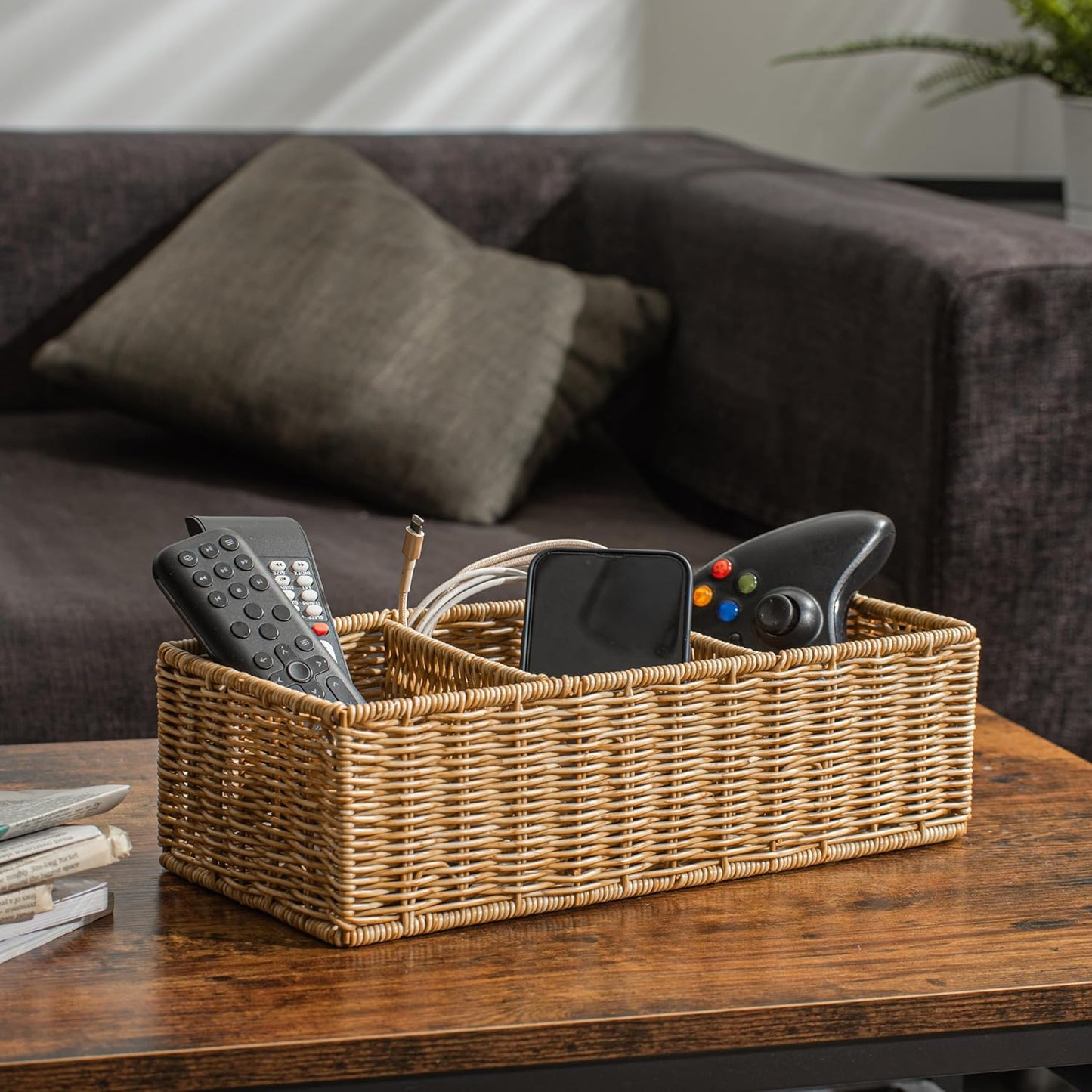 Myhomebody Wicker Basket with 3 Compartments