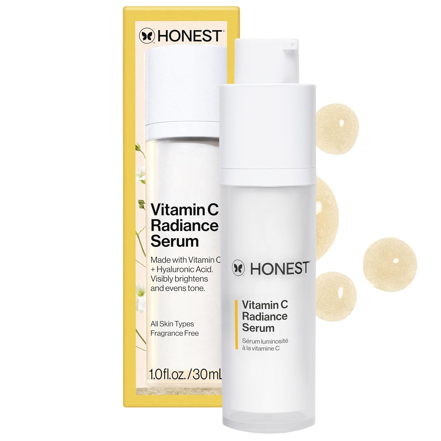 Honest Beauty Vitamin C Radiance Serum | Improves + Brightens Skin Tone and Complexion | Gentle for Sensitive Skin, Fragrance Free, Vegan | 1 Fl Oz