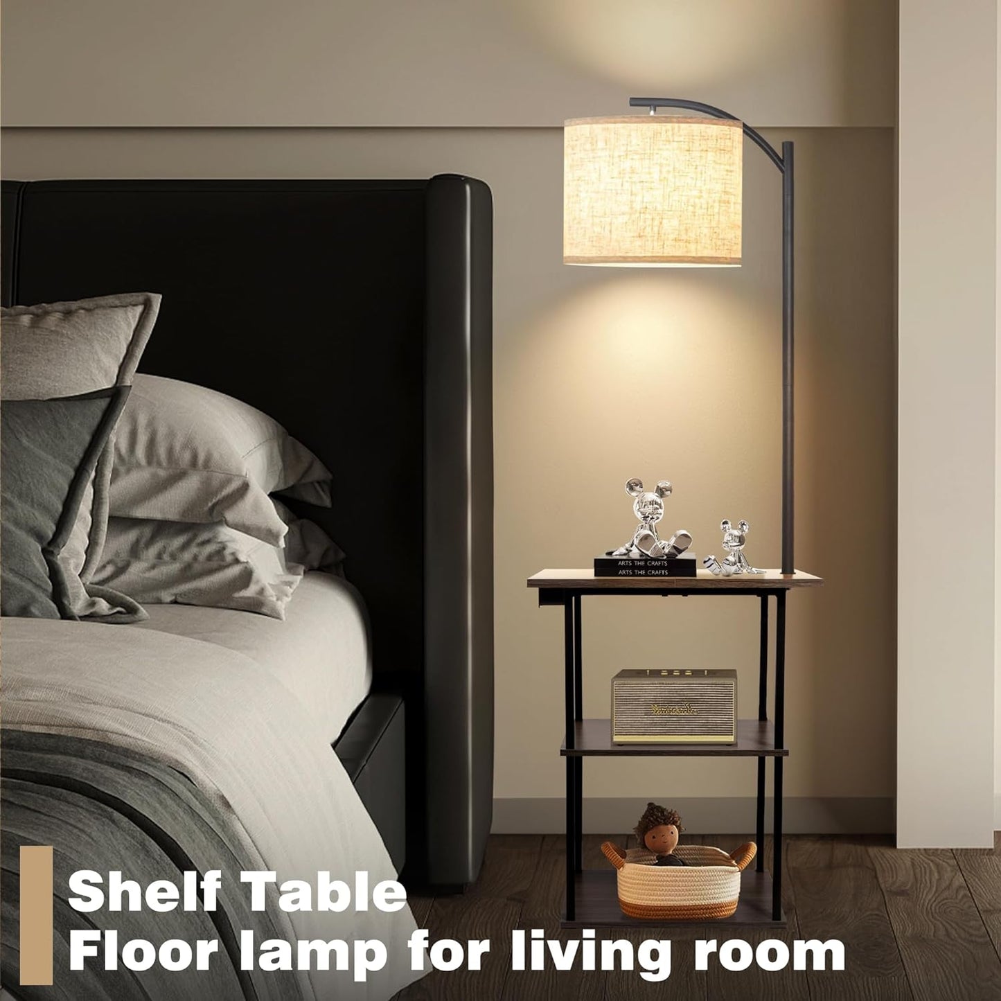 PESRAE Floor Lamp with Table, End Tables with Charging Station