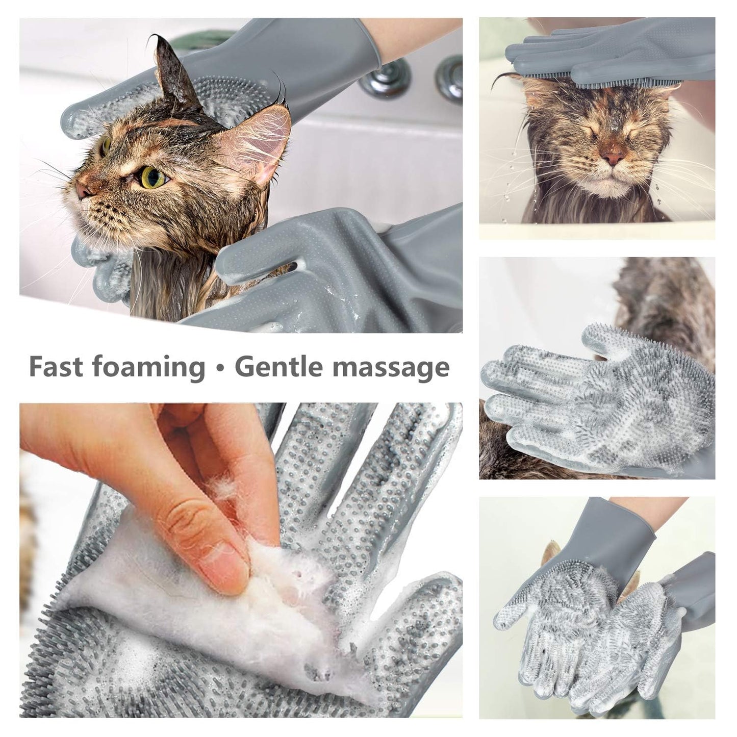Pet Grooming Gloves - Gentle Dog Bathing Shampoo Brush