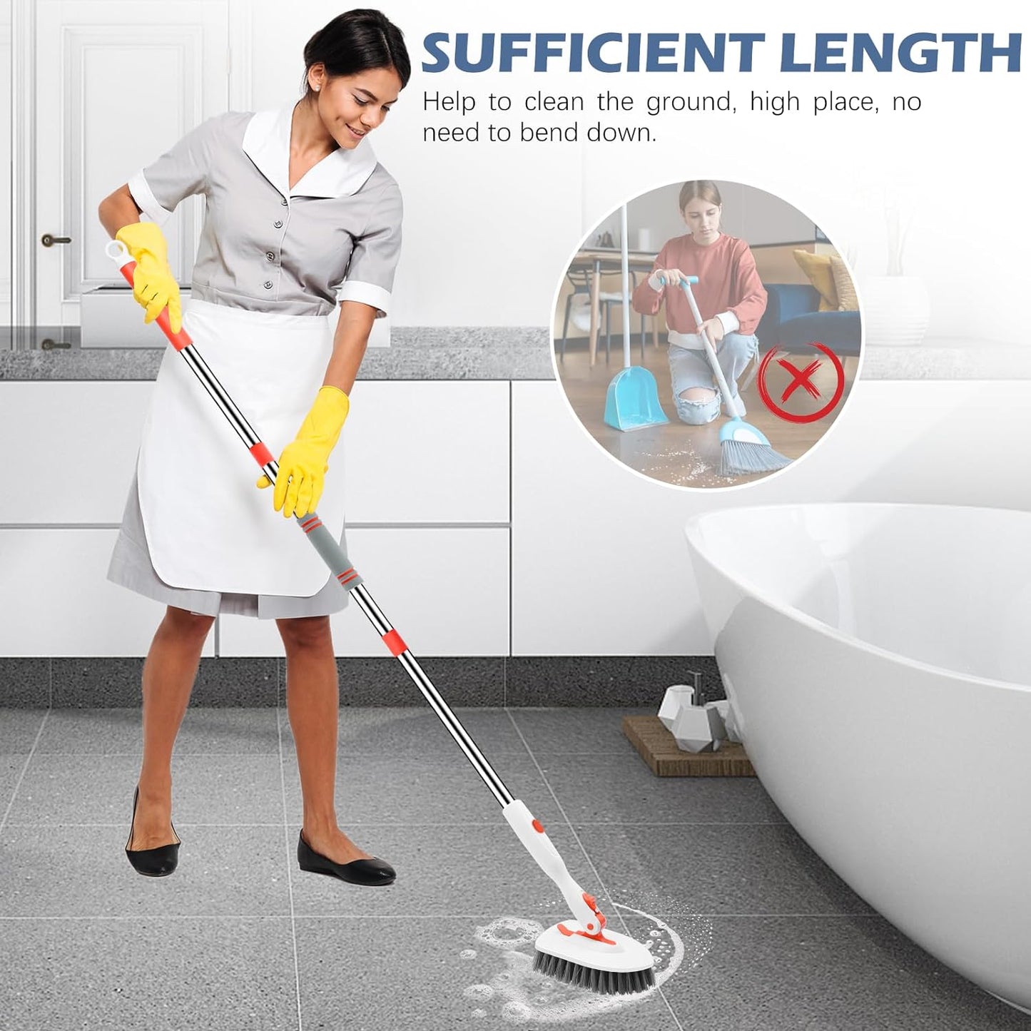 Setsail Floor Scrub Brush, 3-In-1 Tile Tub Floor Scrubber 