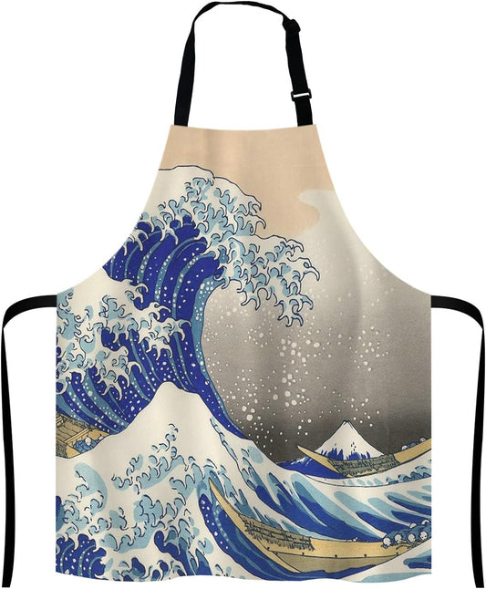 Hokusai The Great Wave Adjustable Bib Apron – Waterproof Polyester, One Size