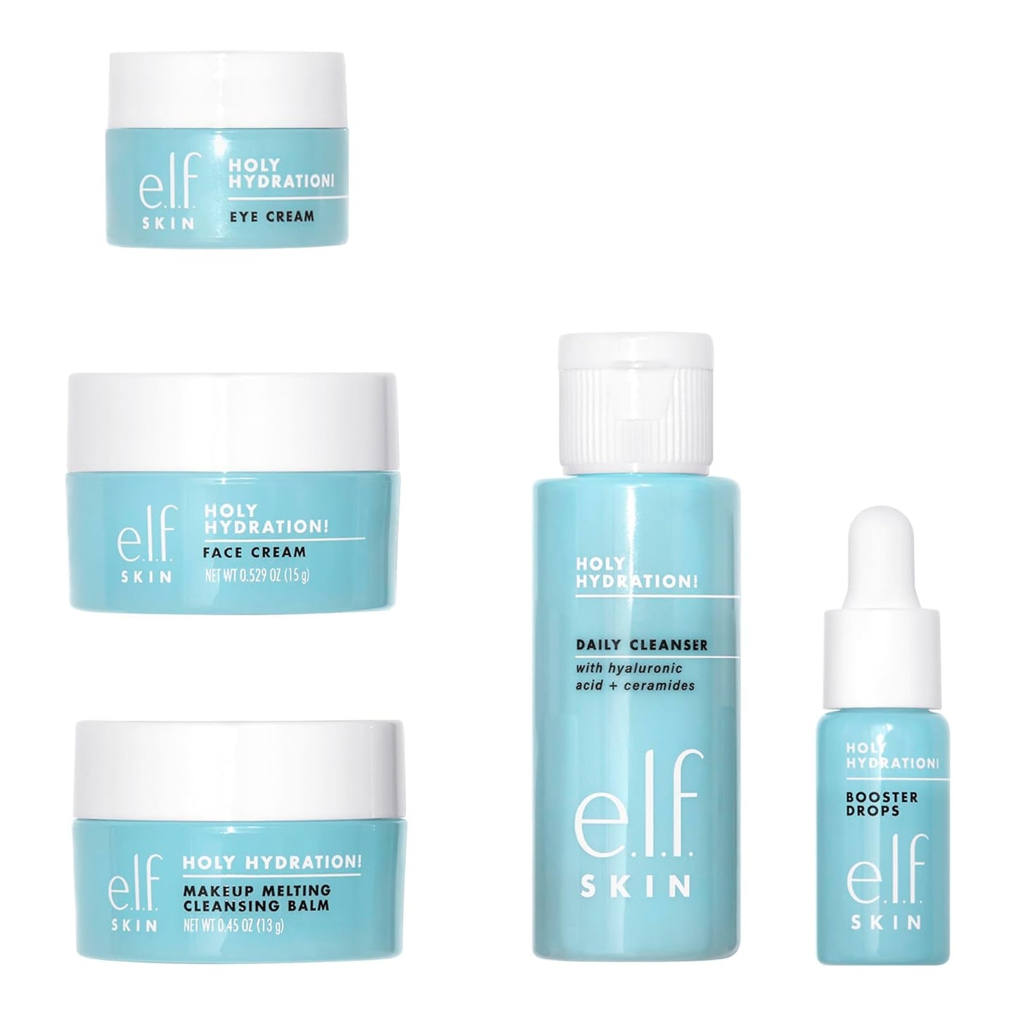 E.L.F. SKIN Holy Hydration! Hydrated Ever after Skincare Mini Kit, Cleanser, Makeup Remover, Moisturizer & Eye Cream for Hydrating Skin, Airplane-Friendly Sizes