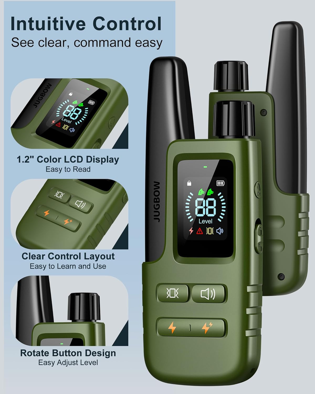 Jugbow Dog Shock Collar - 4500FT Dog Training Collar with Remote, IPX8 Waterproof Electric Dog Collar with 4 Training Modes, Security Lock, Rechargeable Ecollar for 10-120Lbs Small Medium Large Dogs