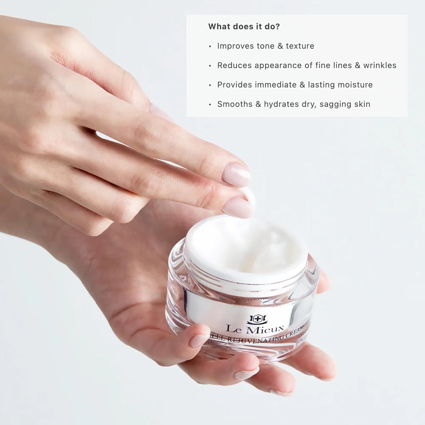 Le Mieux Bio Cell Rejuvenating Cream - Triple Peptide Facial Moisturizer with Hyaluronic Acid, Squalane & Rose Hip, Night & Day Cream for Face & Neck, No Parabens or Sulfates (1.75 Oz / 52 Ml)