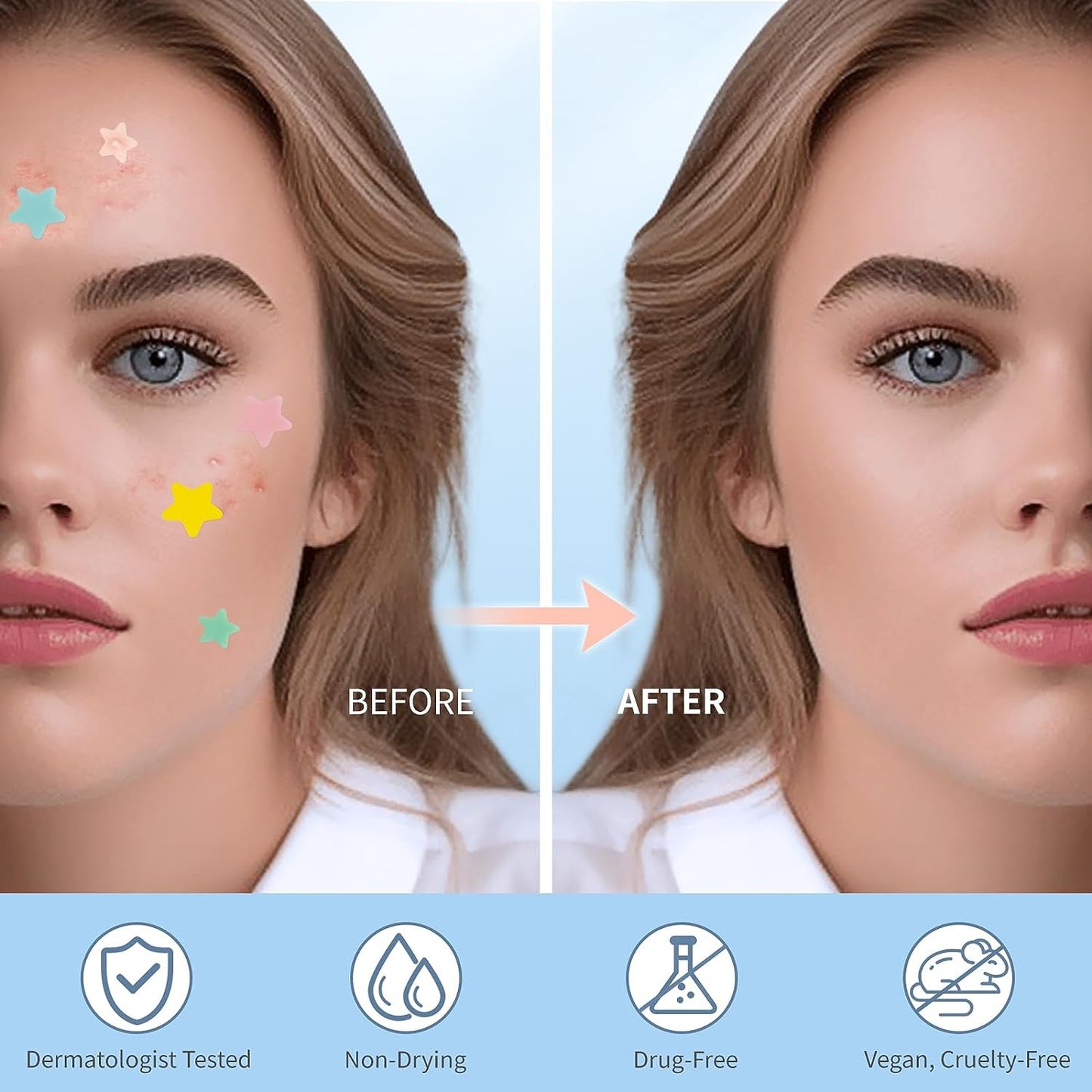 Pimple Patches for Face, Hydrocolloid Acne Patches, Cute Star Zit Covers, Colorful Spot Stickers with Tea Tree, Salicylic Acid & Cica Oil| 3 Sizes (10Mm, 12Mm & 14Mm) |200 Count