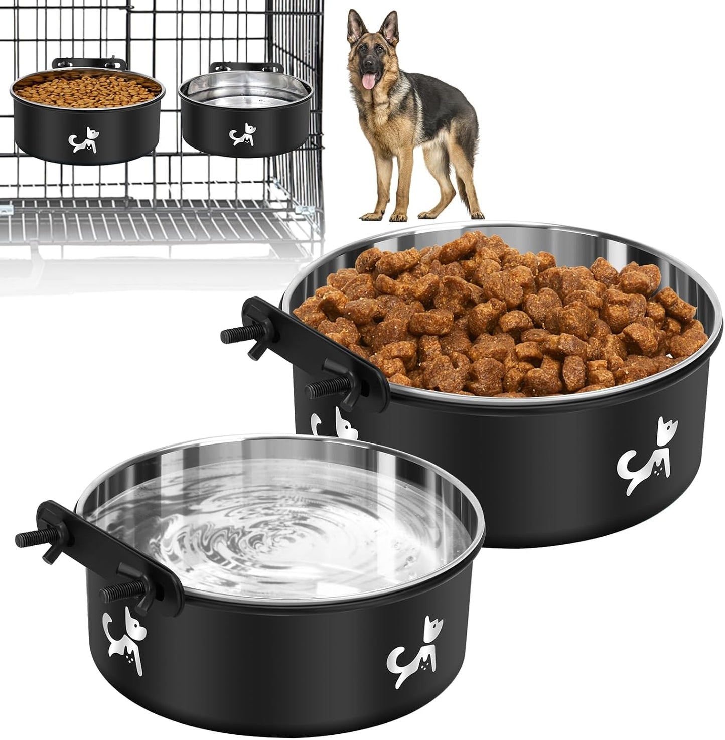 Dog Crate Bowls Hanging No Spill, Set of 2 Dog Crate Water Bowl