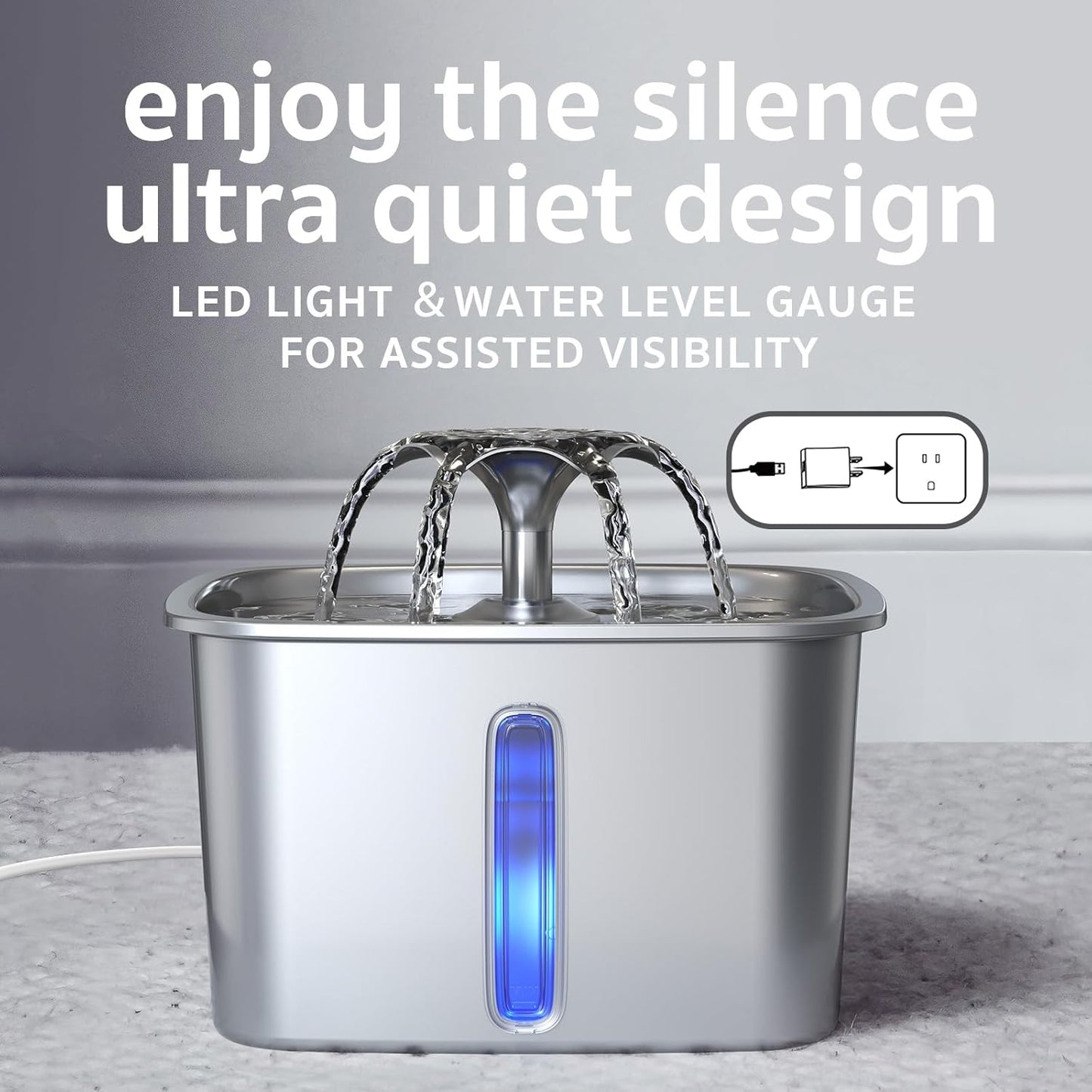 Veken Innovation Award Winner Stainless Steel Cat Water Fountain,