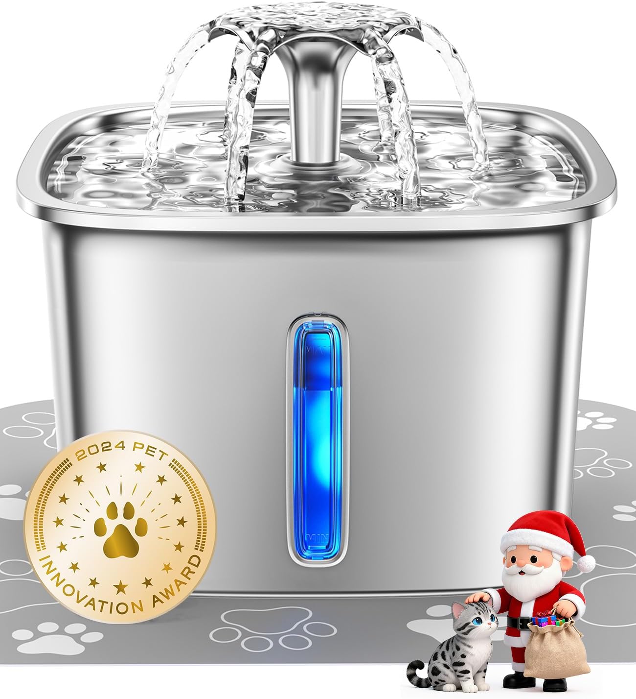 Veken Innovation Award Winner Stainless Steel Cat Water Fountain,