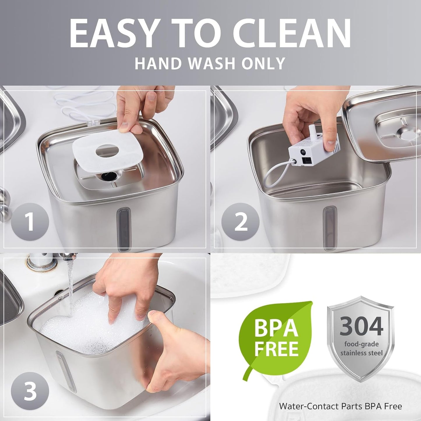 Veken Innovation Award Winner Stainless Steel Cat Water Fountain,