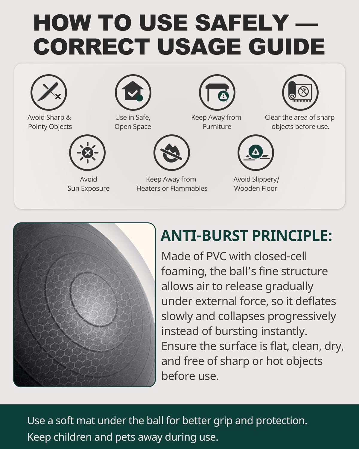 Trideer Exercise Ball for Yoga, Pilates & Fitness – Stability Ball Equipment for Home Gym & Office Chair, Core & Balance Training Accessories, Physical Therapy Equipment, Quick Pump Included, 5 Sizes