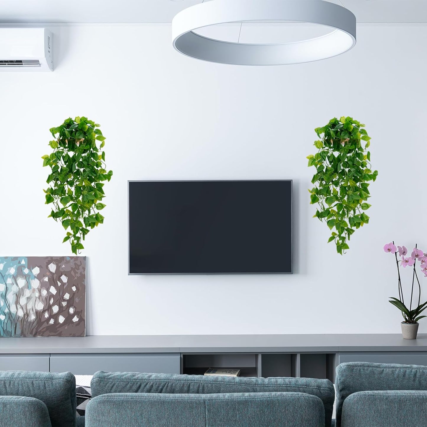 BLEUM CADE Fake Hanging Plants, 2Pcs Artificial Hanging Plant, Faux Pothos Vines Hanging Plant Greenery for Wall Home Living Room Indoor Outdoor Decor (No Baskets)