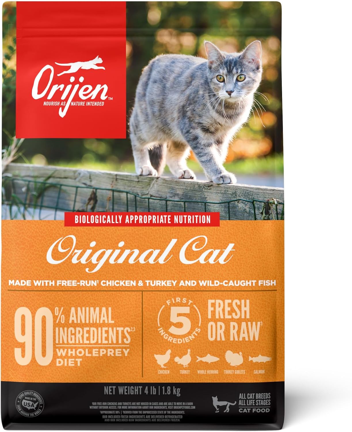 ORIJEN Grain Free High Protein Premium Dry Cat Food Original Recipe 4Lb Bag