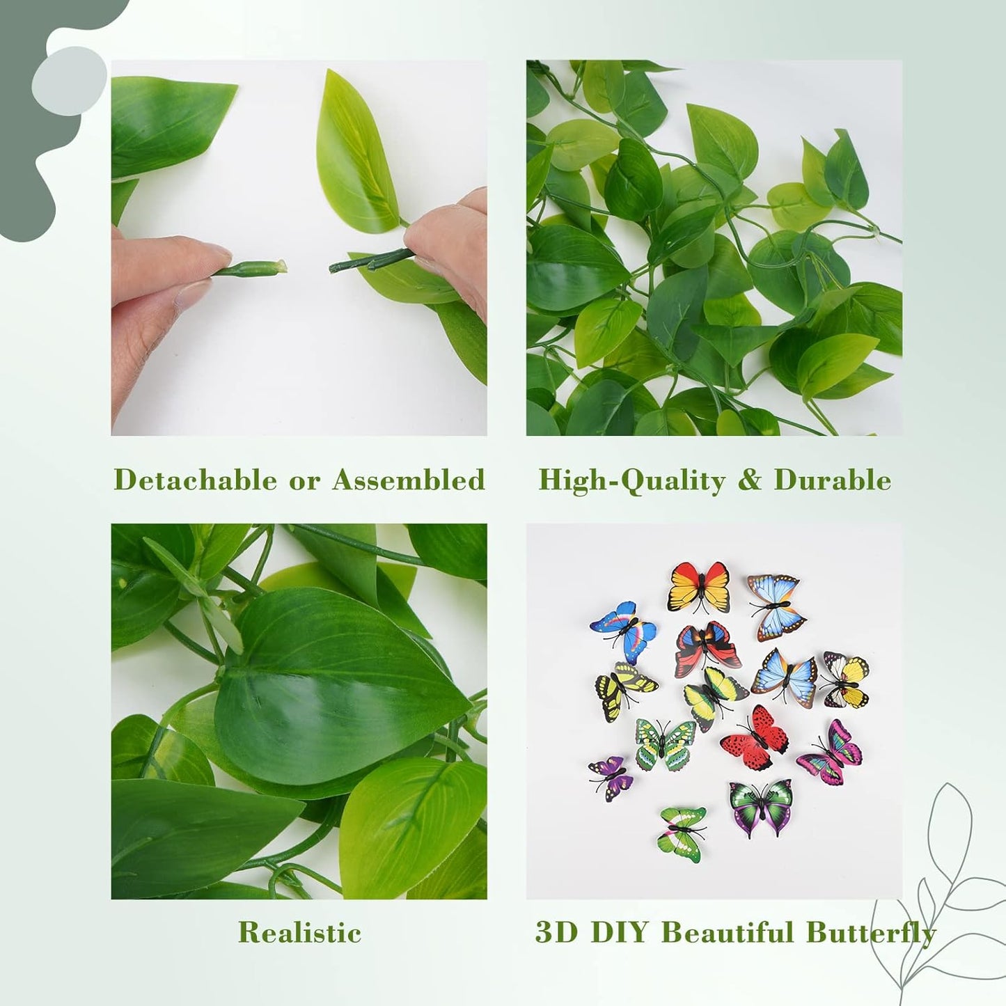 BLEUM CADE Fake Hanging Plants, 2Pcs Artificial Hanging Plant, Faux Pothos Vines Hanging Plant Greenery for Wall Home Living Room Indoor Outdoor Decor (No Baskets)