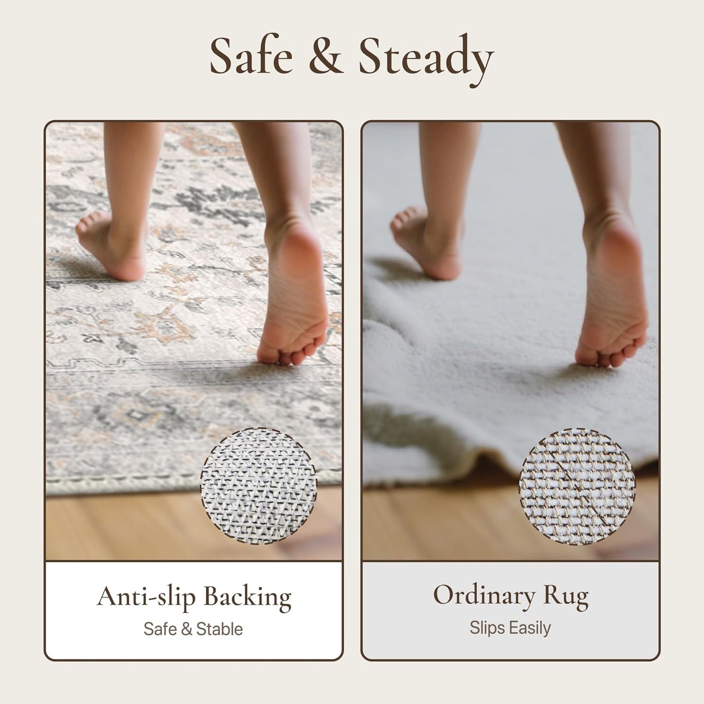 GENIMO 8X10 Area Rugs for Living Room, Machine Washable Non Slip Vintage Rugs, Low Pile Lightweight Chenille Print Rug for Bedroom, Dining Room, Home Office, Light Taupe Brown