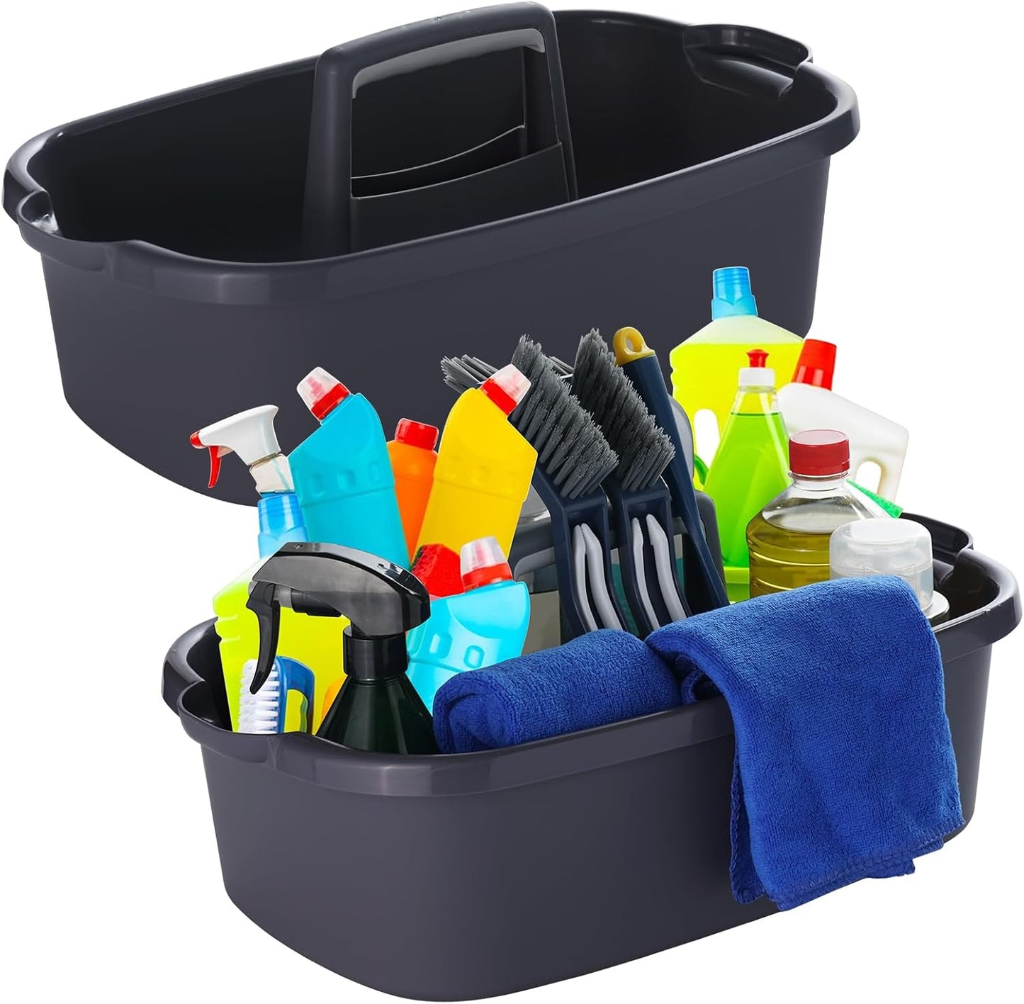 2-Pack Large Gray Cleaning Caddy for Cleaning Supplies with Handle