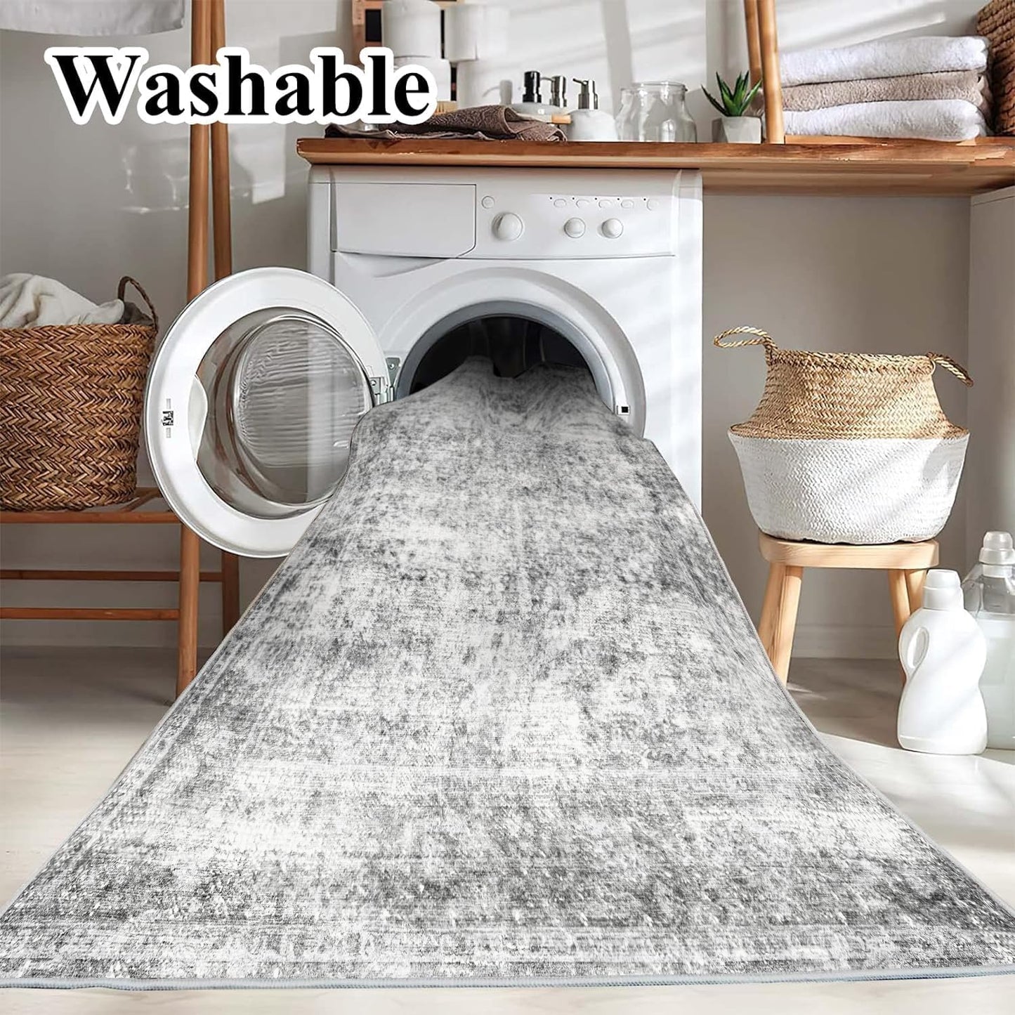 Area Rug 4X6 Washable Rug Gray Vintage Traditional Floor Cover