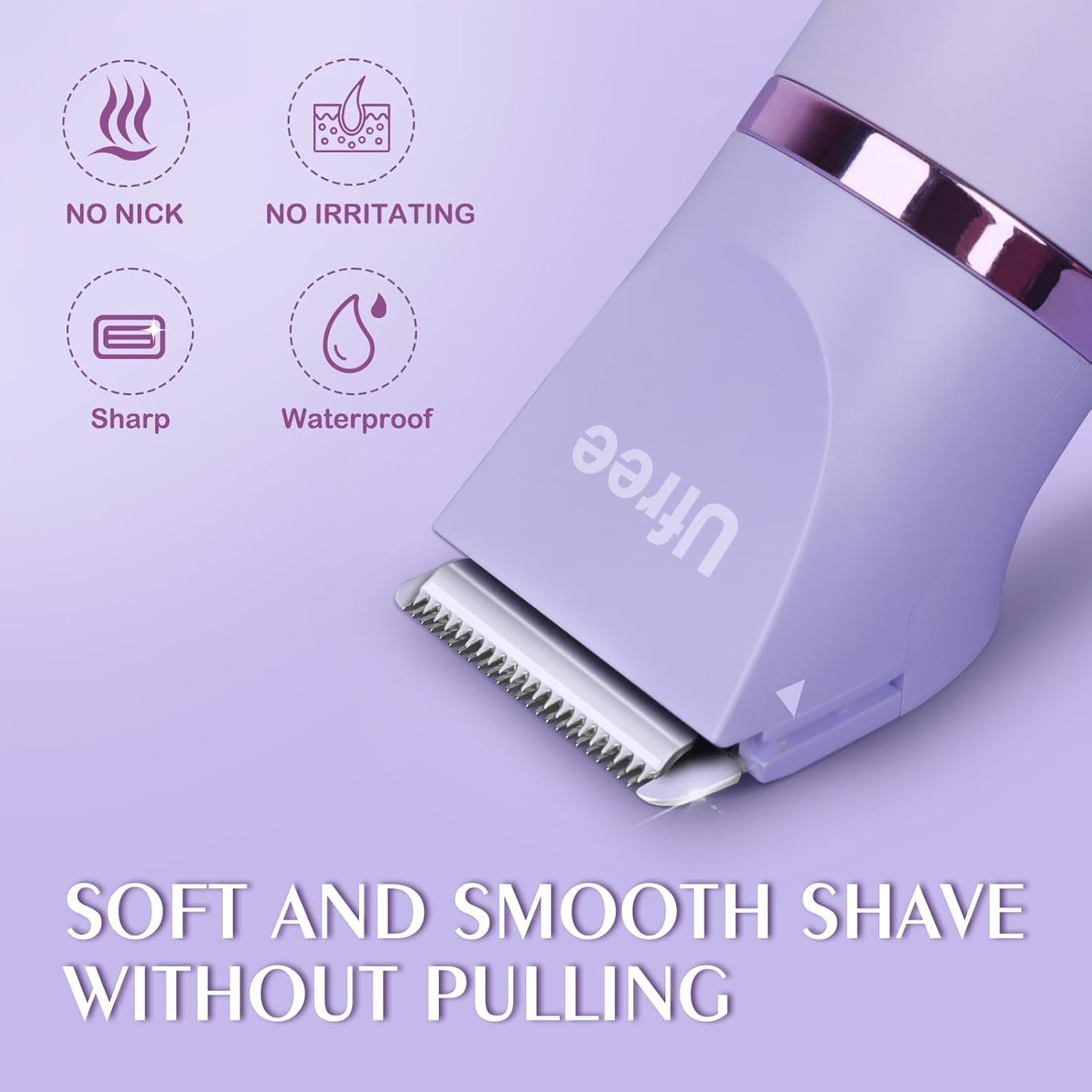 Ufree Bikini Trimmer Electric Razors for Women, Rechargeable Pubic Body Hair Trimmer Electric Shaver for Legs Body Hair, Bikini Shaver IPX7 Waterproof, Gifts for Women, Purple