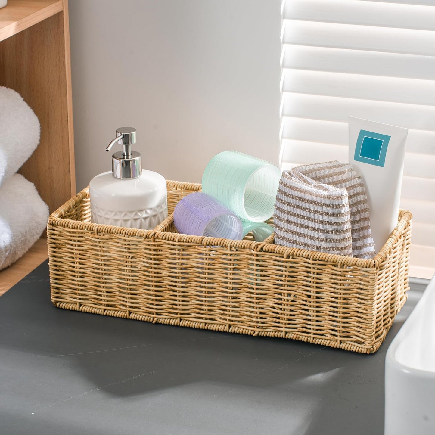 Myhomebody Wicker Basket with 3 Compartments