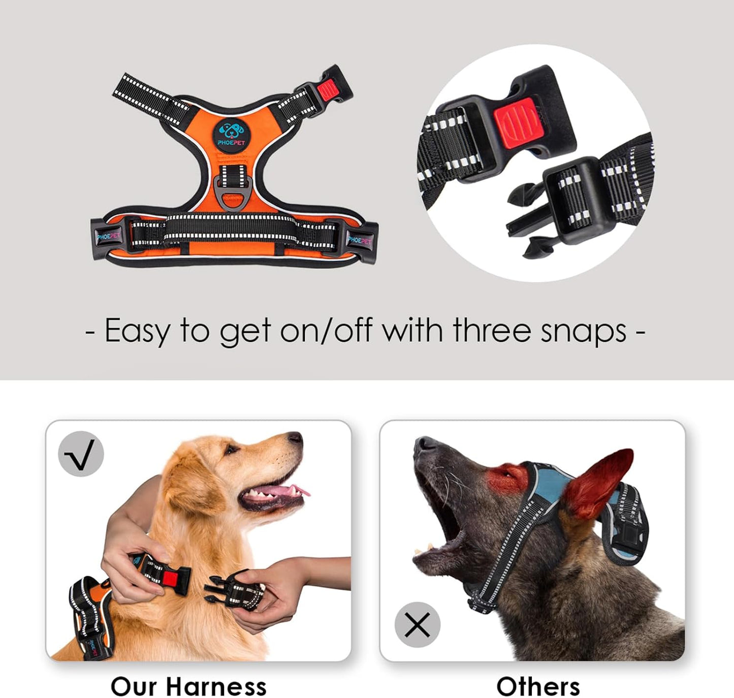 PHOEPET No Pull Dog Harness Medium Reflective Front Clip Vest