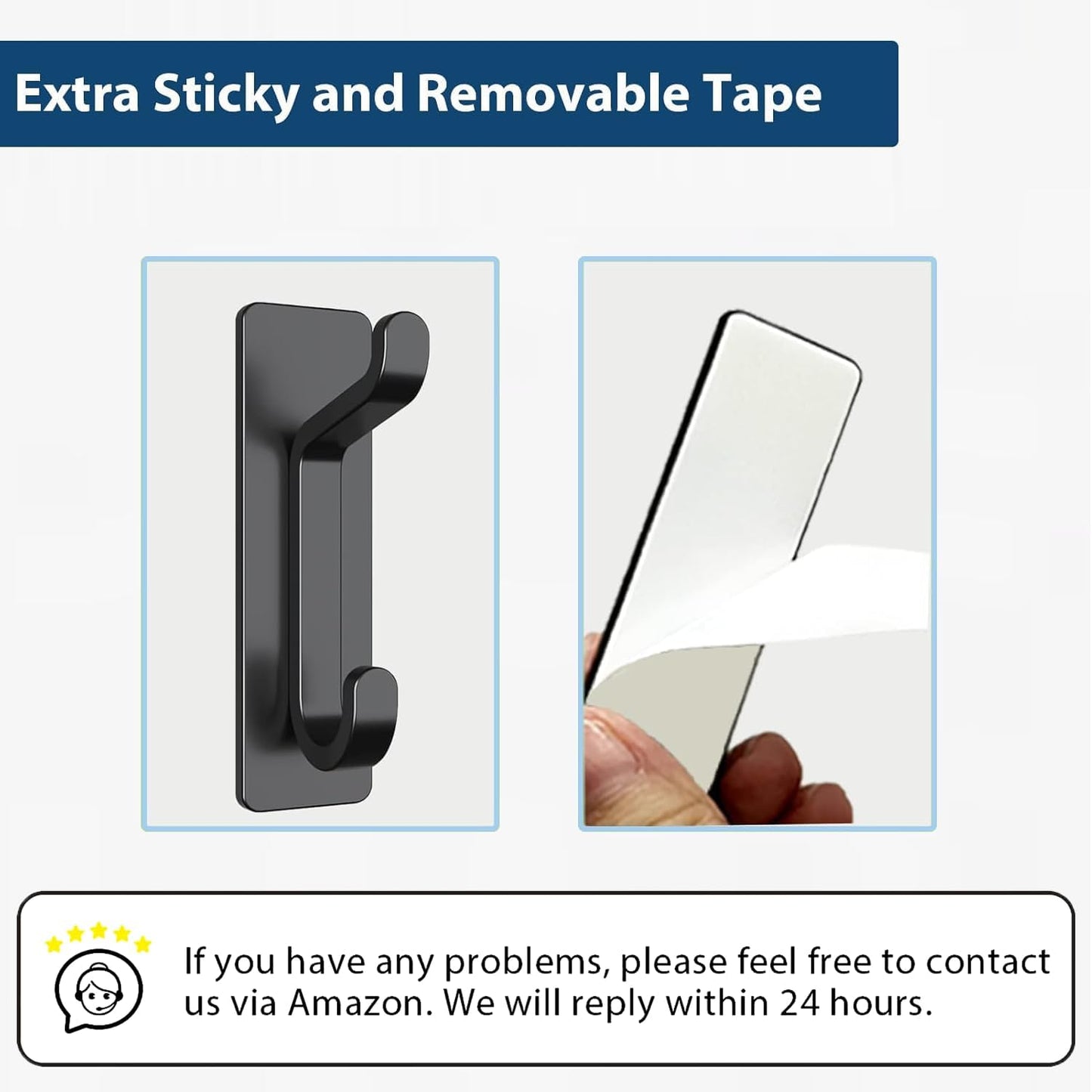 Wall Hooks for Coat and Towel: 13LB Adhesive Door Hanger Stick On, Black 4 Pack